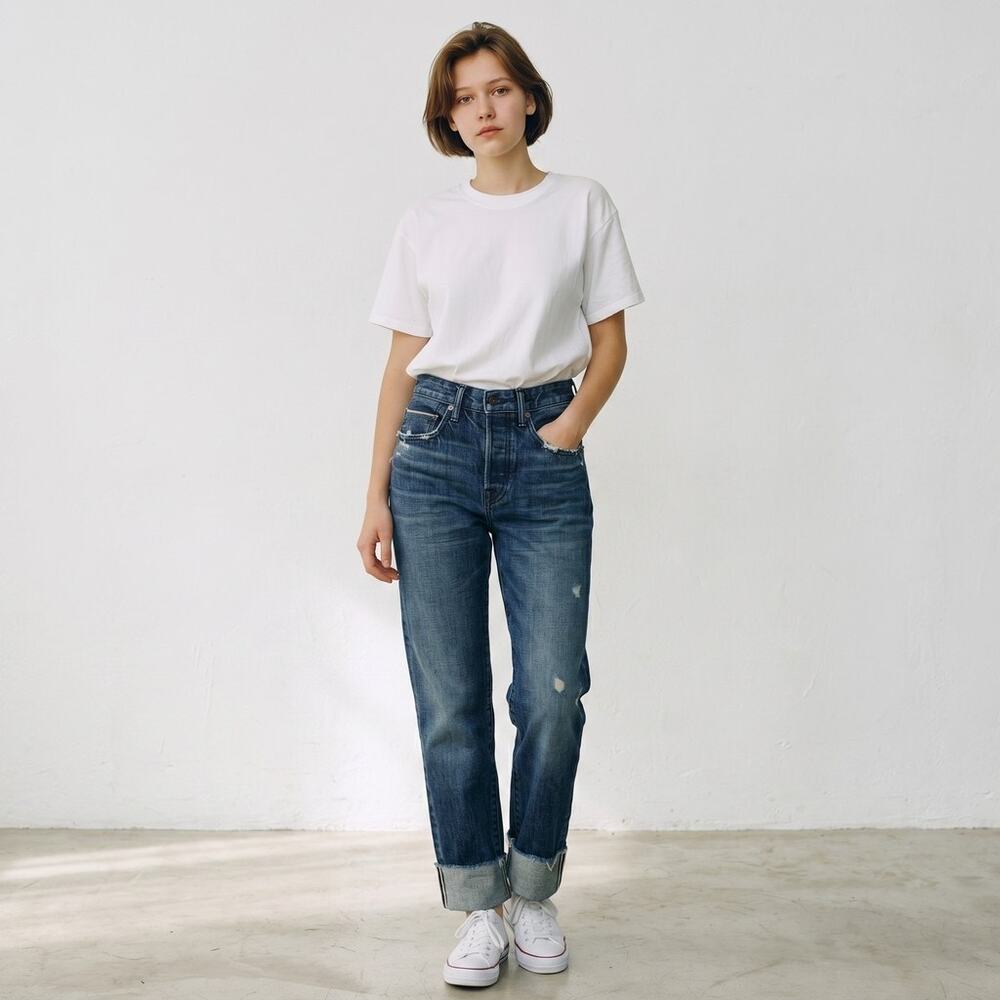 VINCE Jeans Crop Cuffed Easy Fit Distress Button Fly DV14212421  - Size 25